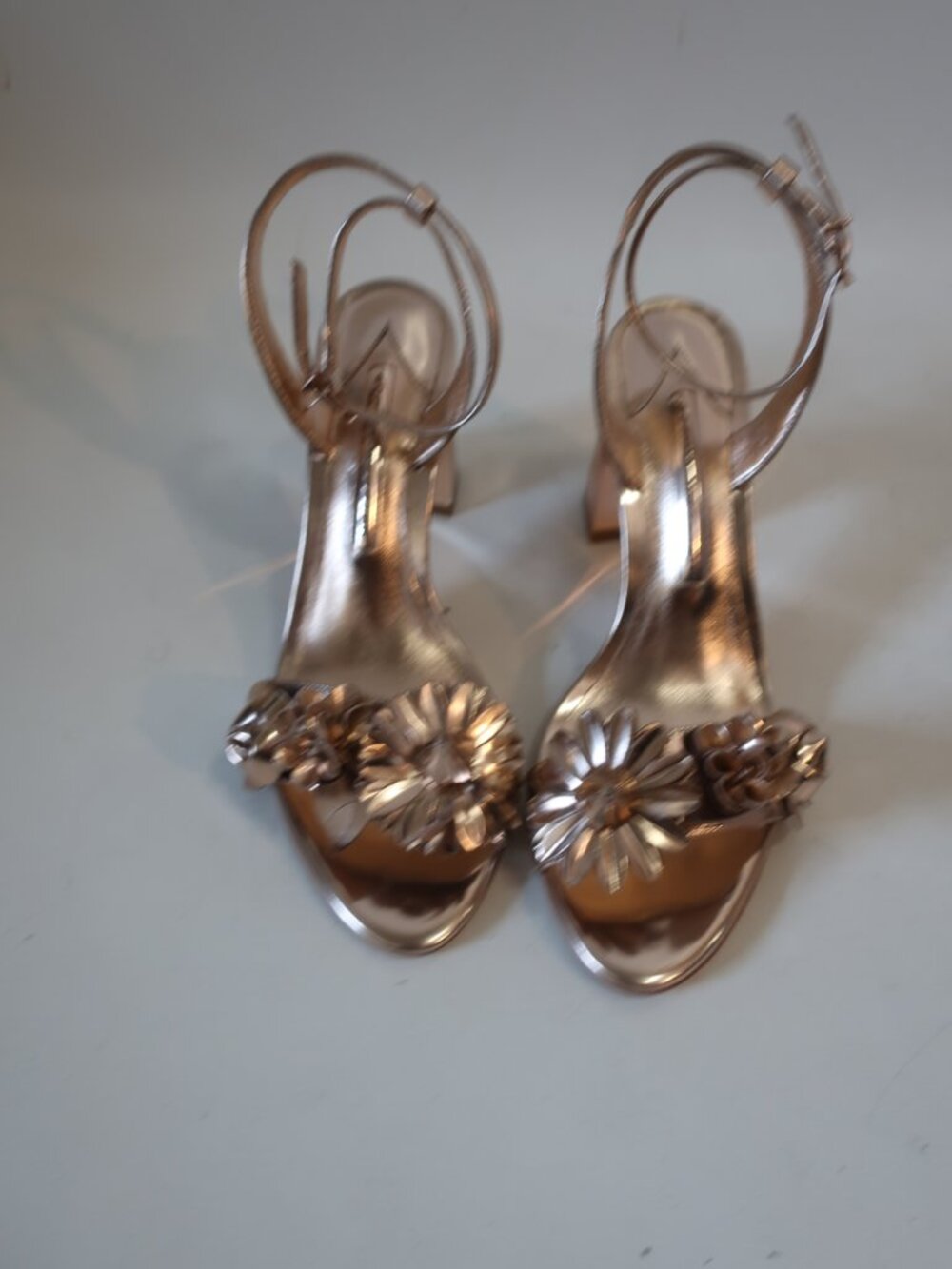 Sophia Webster Rose Gold Floral Ankle-Strap Block Heel Sandals - Picture 8 of 14